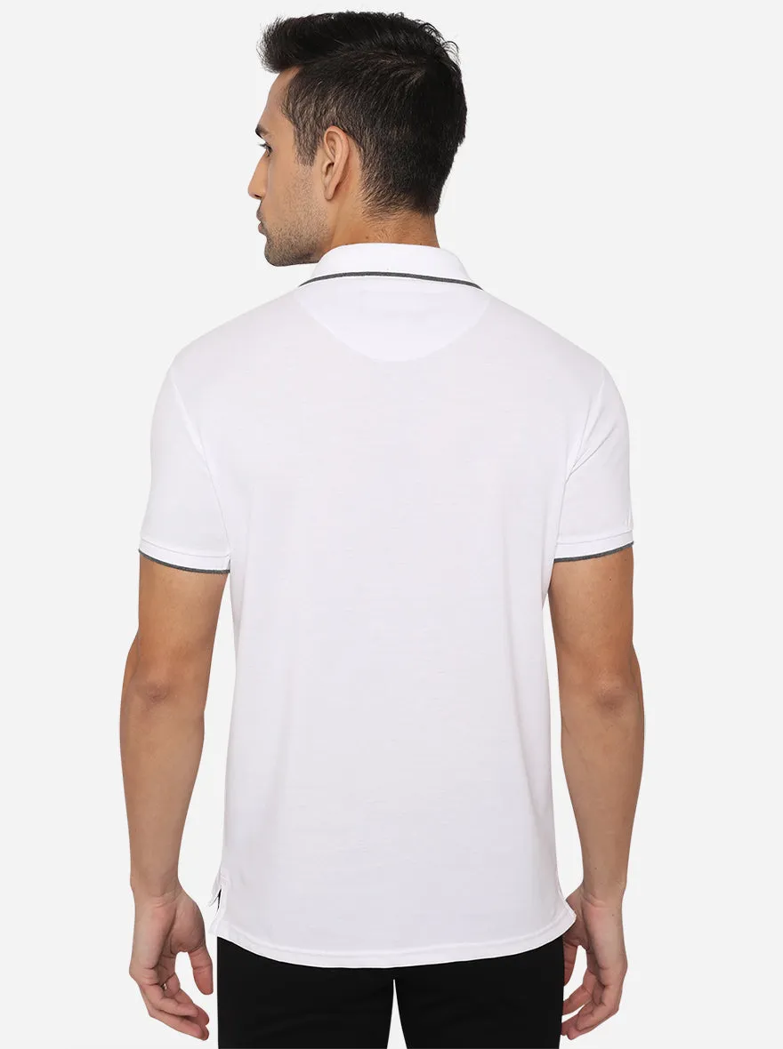 White Solid Slim Fit Polo T-Shirt | JadeBlue