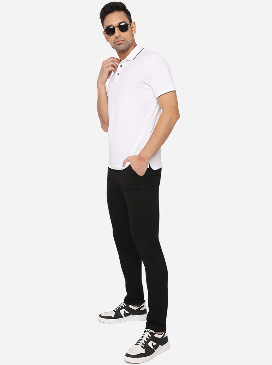 White Solid Slim Fit Polo T-Shirt | JadeBlue