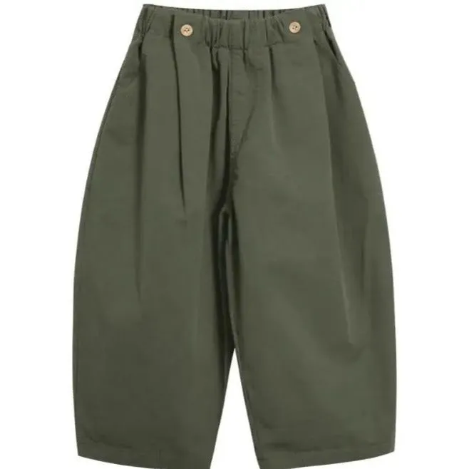 Wilder Button Waistband Wide Leg Cotton Trousers (Olive)