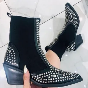 Winter Boots Women Sexy Rivet Velvet Rive Night Club Party Pump Shoes Women Zipper Short Autumn Winter Ladies Shoes Boots