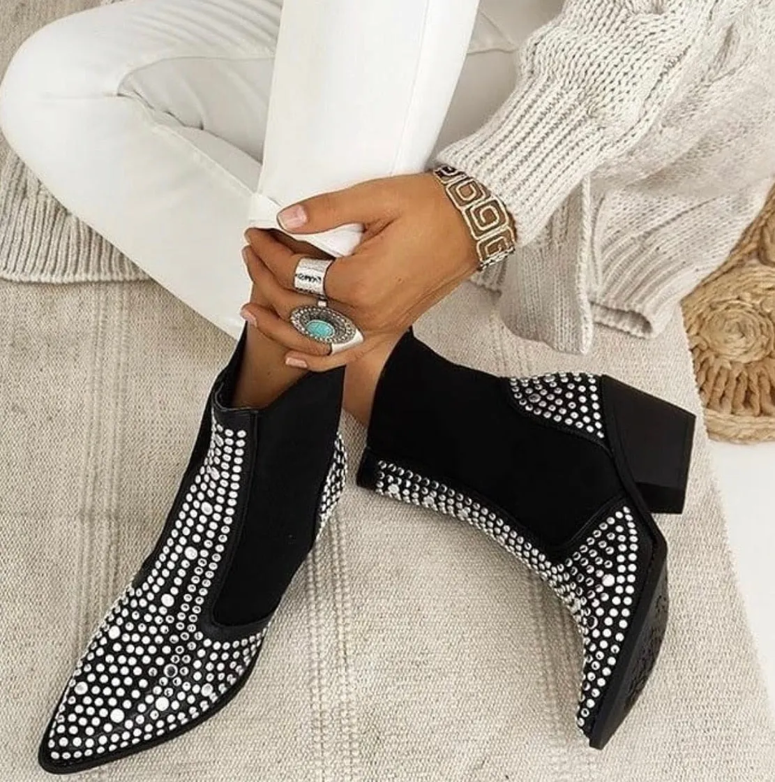 Winter Boots Women Sexy Rivet Velvet Rive Night Club Party Pump Shoes Women Zipper Short Autumn Winter Ladies Shoes Boots