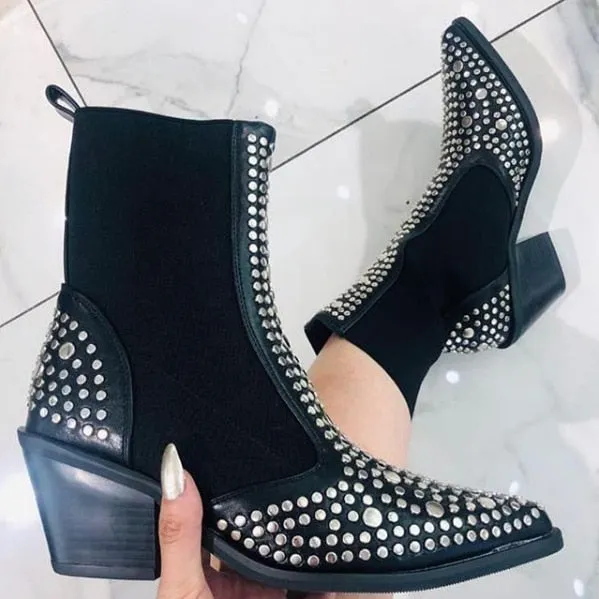 Winter Boots Women Sexy Rivet Velvet Rive Night Club Party Pump Shoes Women Zipper Short Autumn Winter Ladies Shoes Boots