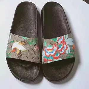Womens Slippers Slide Sandals Floral Printing Rubber Flip-flops Shoes Red Green