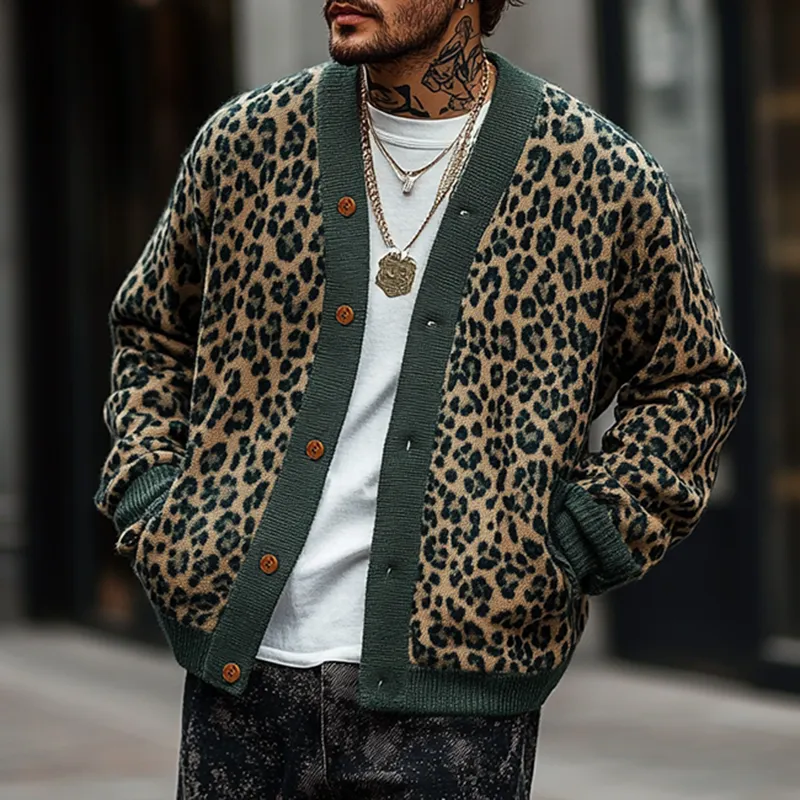 Xander - Men's Vintage Leopard Single Breasted Cardigan