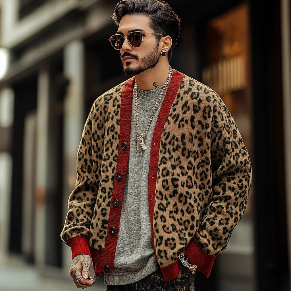 Xander - Men's Vintage Leopard Single Breasted Cardigan