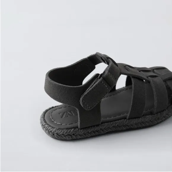 Zara kids, JUTE LEATHER CAGE SANDALS, 7 (5.6 inches) Gray