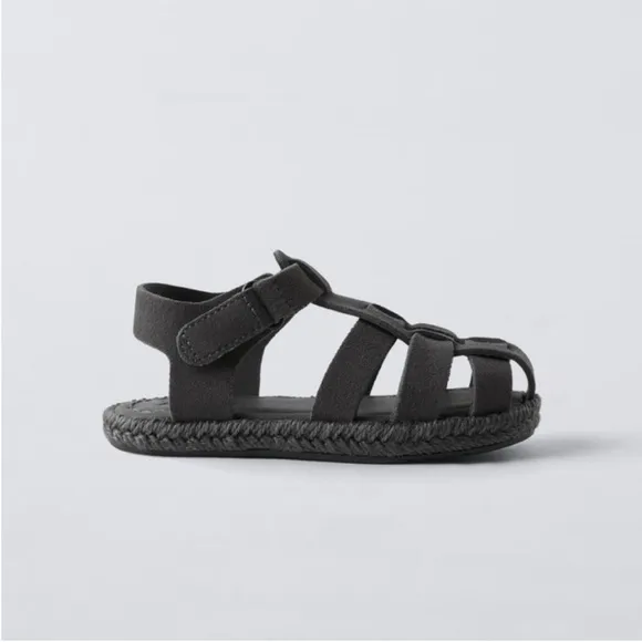 Zara kids, JUTE LEATHER CAGE SANDALS, 7 (5.6 inches) Gray